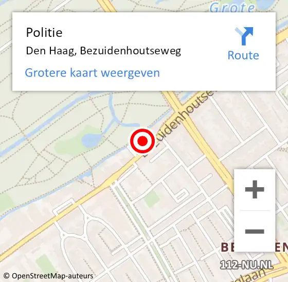 Locatie op kaart van de 112 melding: Politie Den Haag, Bezuidenhoutseweg op 23 oktober 2022 13:48