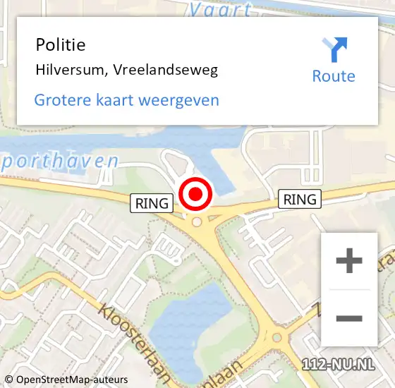 Locatie op kaart van de 112 melding: Politie Hilversum, Vreelandseweg op 23 oktober 2022 15:09