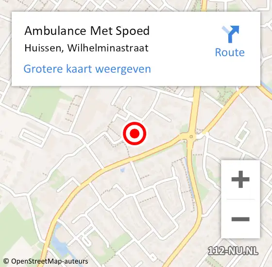 Locatie op kaart van de 112 melding: Ambulance Met Spoed Naar Huissen, Wilhelminastraat op 24 oktober 2022 02:12