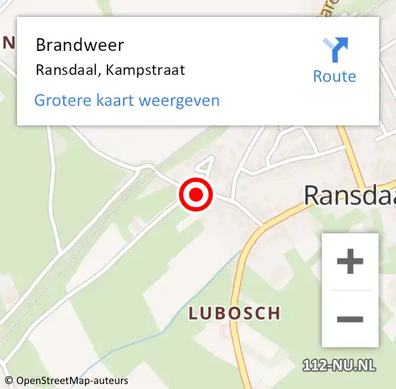 Locatie op kaart van de 112 melding: Brandweer Ransdaal, Kampstraat op 2 augustus 2014 15:17