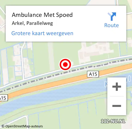 Locatie op kaart van de 112 melding: Ambulance Met Spoed Naar Arkel, Parallelweg op 24 oktober 2022 07:02