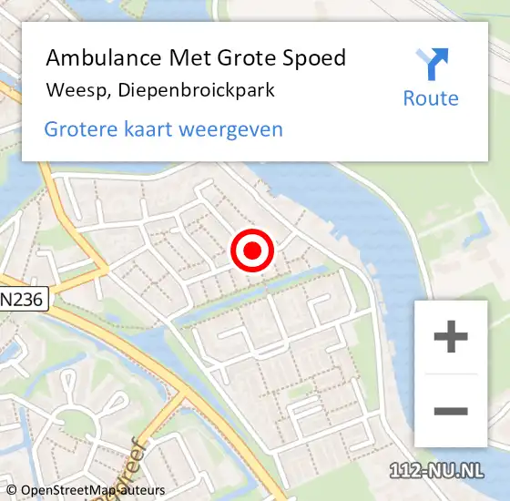 Locatie op kaart van de 112 melding: Ambulance Met Grote Spoed Naar Weesp, Diepenbroickpark op 24 oktober 2022 07:07