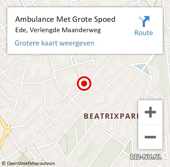 Locatie op kaart van de 112 melding: Ambulance Met Grote Spoed Naar Ede, Verlengde Maanderweg op 24 oktober 2022 08:22