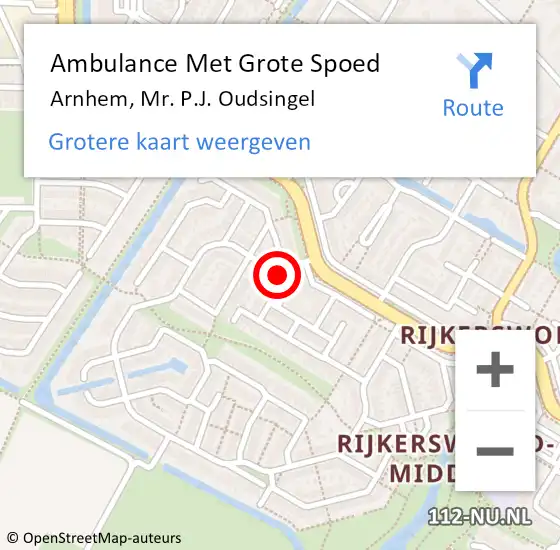 Locatie op kaart van de 112 melding: Ambulance Met Grote Spoed Naar Arnhem, Mr. P.J. Oudsingel op 24 oktober 2022 09:19