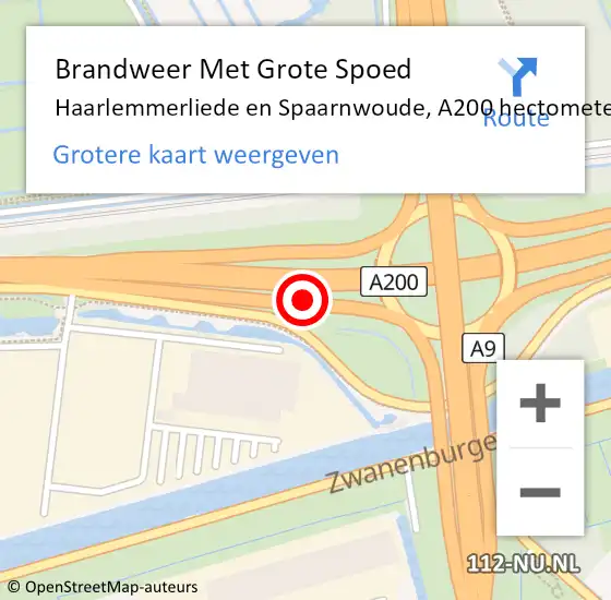 Locatie op kaart van de 112 melding: Brandweer Met Grote Spoed Naar Haarlemmerliede en Spaarnwoude, A200 hectometerpaal: 9,4 op 24 oktober 2022 11:16
