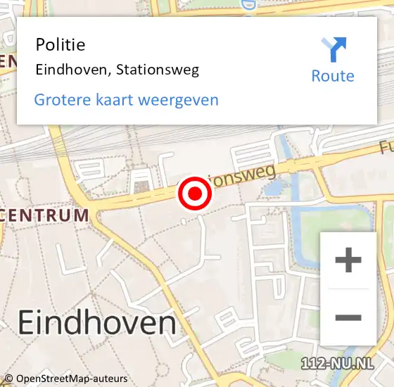 Locatie op kaart van de 112 melding: Politie Eindhoven, Stationsweg op 24 oktober 2022 13:56
