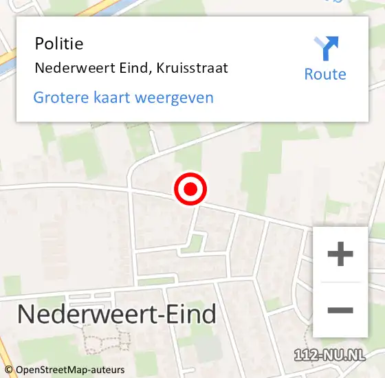 Locatie op kaart van de 112 melding: Politie Nederweert Eind, Kruisstraat op 24 oktober 2022 14:39