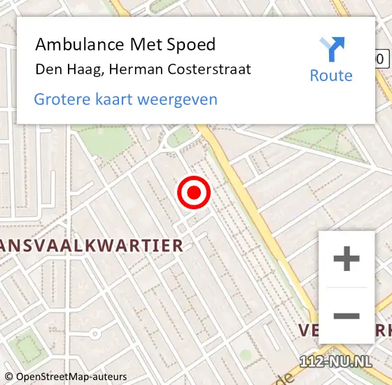 Locatie op kaart van de 112 melding: Ambulance Met Spoed Naar Den Haag, Herman Costerstraat op 24 oktober 2022 14:52