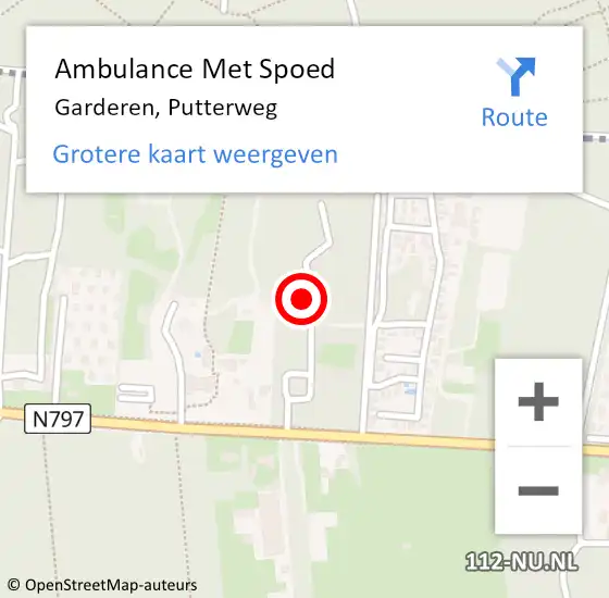 Locatie op kaart van de 112 melding: Ambulance Met Spoed Naar Garderen, Putterweg op 24 oktober 2022 14:54