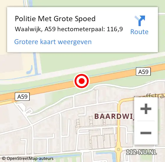 Locatie op kaart van de 112 melding: Politie Met Grote Spoed Naar Waalwijk, A59 hectometerpaal: 116,9 op 24 oktober 2022 15:38