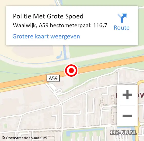 Locatie op kaart van de 112 melding: Politie Met Grote Spoed Naar Waalwijk, A59 hectometerpaal: 116,7 op 24 oktober 2022 15:40