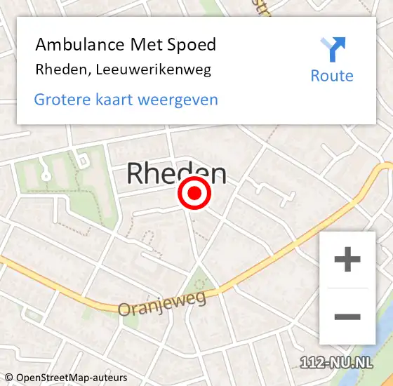 Locatie op kaart van de 112 melding: Ambulance Met Spoed Naar Rheden, Leeuwerikenweg op 24 oktober 2022 16:15