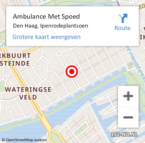 Locatie op kaart van de 112 melding: Ambulance Met Spoed Naar Den Haag, Ipenrodeplantsoen op 24 oktober 2022 16:44