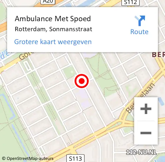 Locatie op kaart van de 112 melding: Ambulance Met Spoed Naar Rotterdam, Sonmansstraat op 24 oktober 2022 18:12