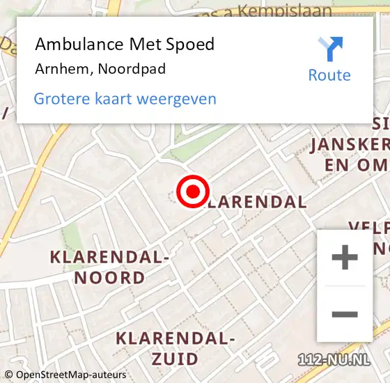 Locatie op kaart van de 112 melding: Ambulance Met Spoed Naar Arnhem, Noordpad op 24 oktober 2022 21:12