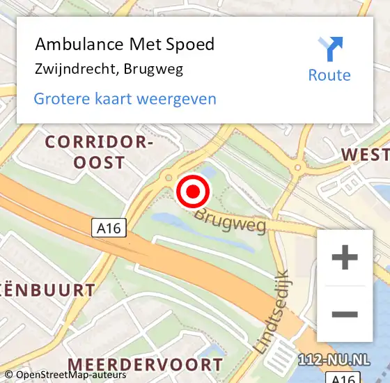 Locatie op kaart van de 112 melding: Ambulance Met Spoed Naar Zwijndrecht, Brugweg op 25 oktober 2022 00:20
