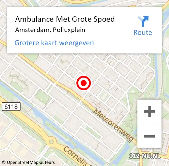 Locatie op kaart van de 112 melding: Ambulance Met Grote Spoed Naar Amsterdam, Polluxplein op 25 oktober 2022 01:06
