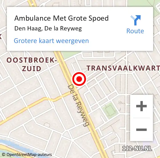 Locatie op kaart van de 112 melding: Ambulance Met Grote Spoed Naar Den Haag, De la Reyweg op 25 oktober 2022 02:11