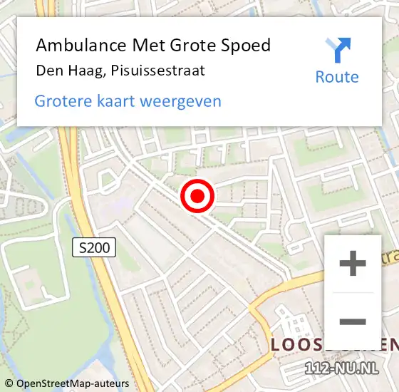Locatie op kaart van de 112 melding: Ambulance Met Grote Spoed Naar Den Haag, Pisuissestraat op 25 oktober 2022 06:35