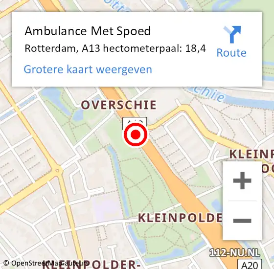 Locatie op kaart van de 112 melding: Ambulance Met Spoed Naar Rotterdam, A13 hectometerpaal: 18,4 op 25 oktober 2022 07:27