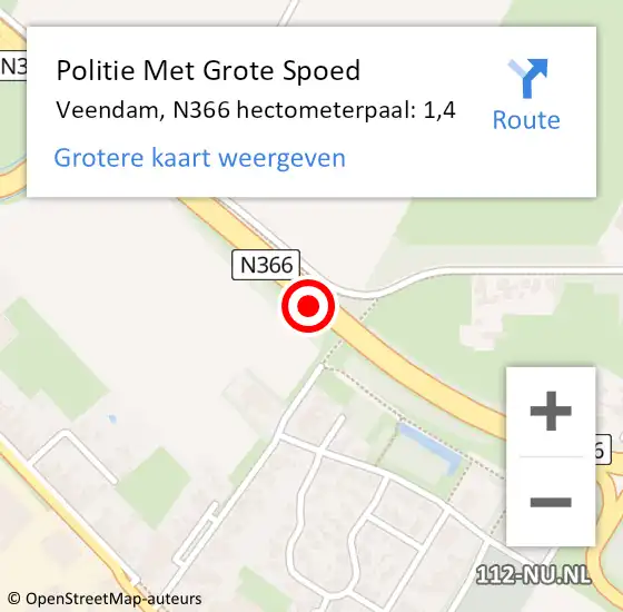 Locatie op kaart van de 112 melding: Politie Met Grote Spoed Naar Veendam, N366 hectometerpaal: 1,4 op 25 oktober 2022 07:39