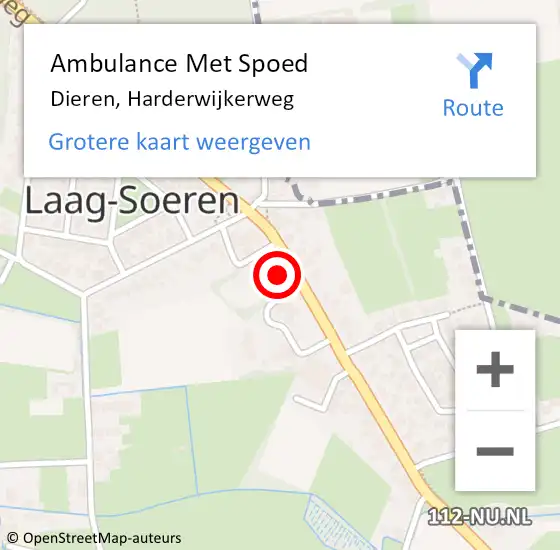 Locatie op kaart van de 112 melding: Ambulance Met Spoed Naar Dieren, Harderwijkerweg op 25 oktober 2022 09:08