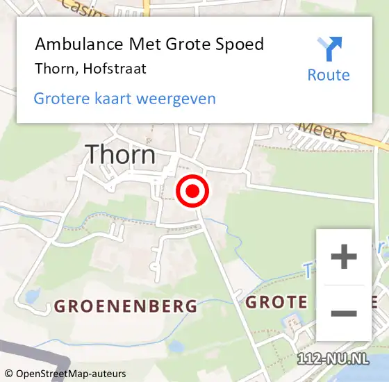 Locatie op kaart van de 112 melding: Ambulance Met Grote Spoed Naar Thorn, Hofstraat op 25 oktober 2022 10:23