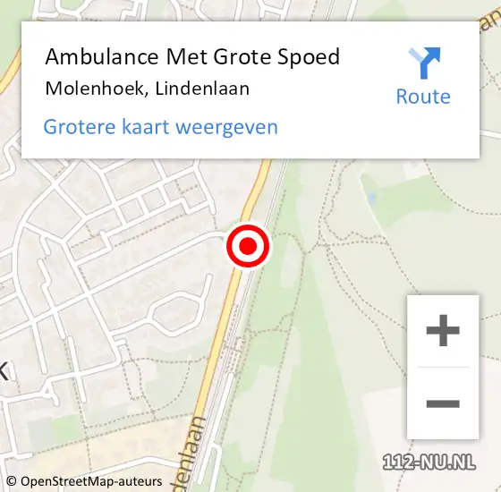 Locatie op kaart van de 112 melding: Ambulance Met Grote Spoed Naar Molenhoek, Lindenlaan op 25 oktober 2022 10:52