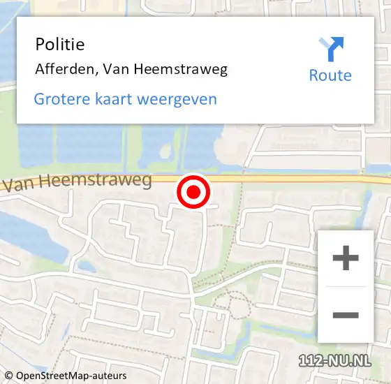 Locatie op kaart van de 112 melding: Politie Afferden, Van Heemstraweg op 25 oktober 2022 11:07