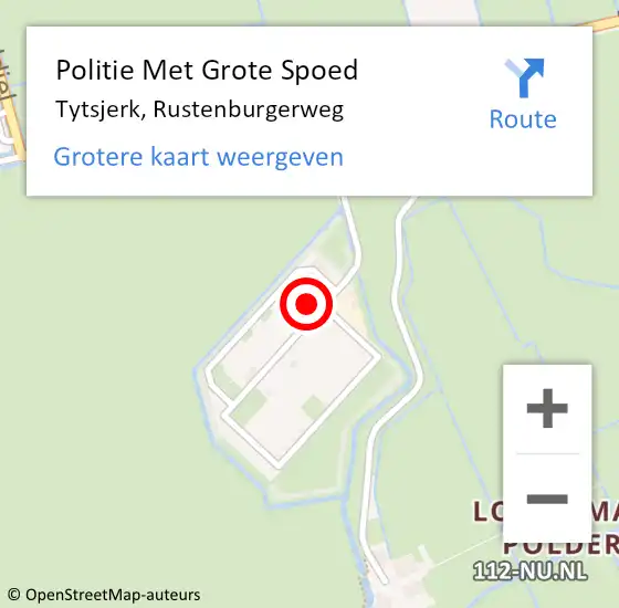 Locatie op kaart van de 112 melding: Politie Met Grote Spoed Naar Tytsjerk, Rustenburgerweg op 25 oktober 2022 12:01