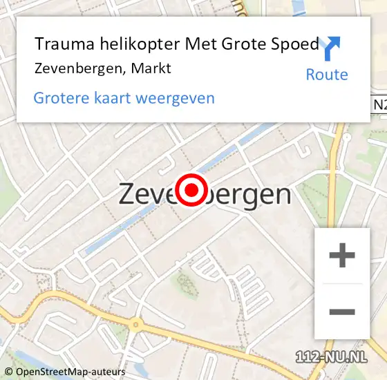 Locatie op kaart van de 112 melding: Trauma helikopter Met Grote Spoed Naar Zevenbergen, Markt op 25 oktober 2022 12:03