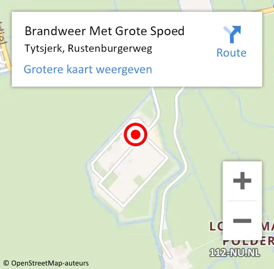 Locatie op kaart van de 112 melding: Brandweer Met Grote Spoed Naar Tytsjerk, Rustenburgerweg op 25 oktober 2022 12:03