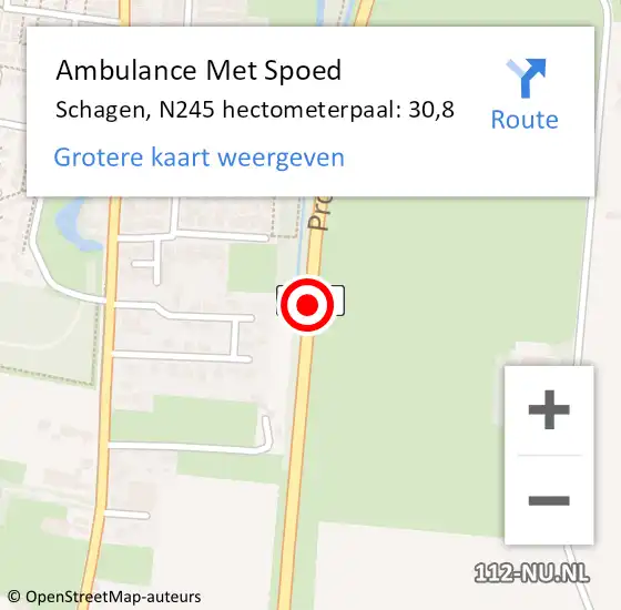 Locatie op kaart van de 112 melding: Ambulance Met Spoed Naar Schagen, N245 hectometerpaal: 30,8 op 25 oktober 2022 12:04