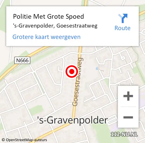 Locatie op kaart van de 112 melding: Politie Met Grote Spoed Naar 's-Gravenpolder, Goesestraatweg op 25 oktober 2022 14:32