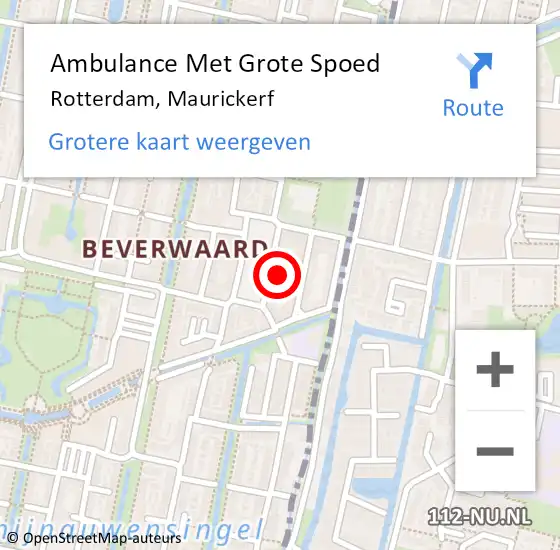 Locatie op kaart van de 112 melding: Ambulance Met Grote Spoed Naar Rotterdam, Maurickerf op 25 oktober 2022 14:48