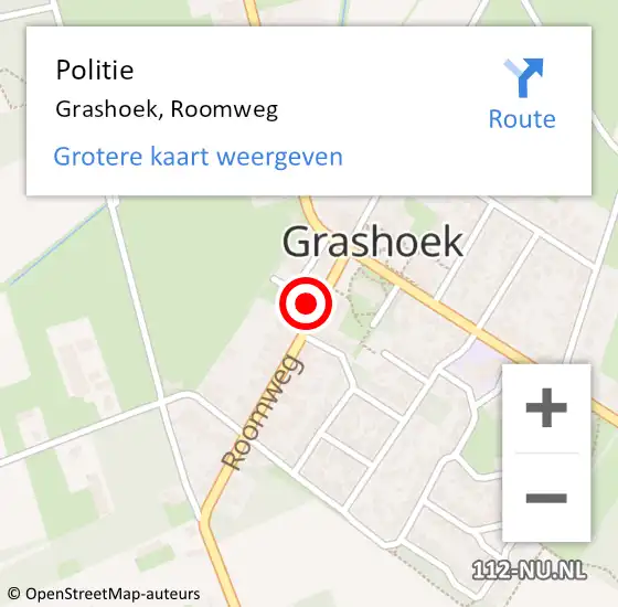 Locatie op kaart van de 112 melding: Politie Grashoek, Roomweg op 25 oktober 2022 15:27