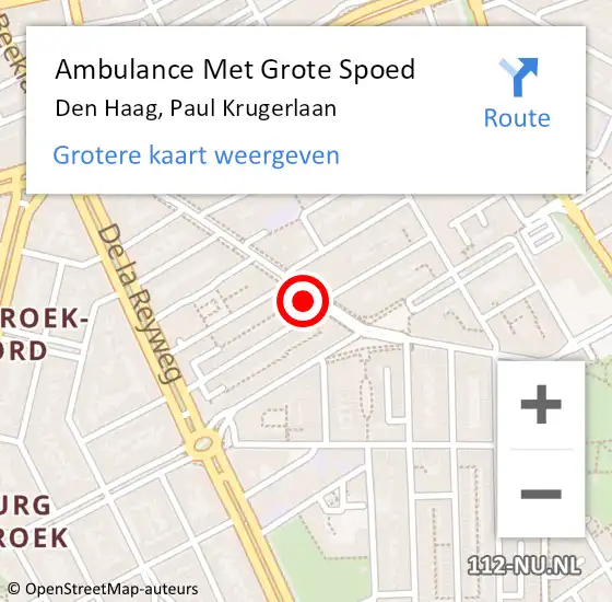 Locatie op kaart van de 112 melding: Ambulance Met Grote Spoed Naar Den Haag, Paul Krugerlaan op 25 oktober 2022 15:29
