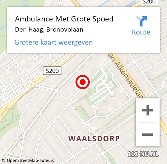 Locatie op kaart van de 112 melding: Ambulance Met Grote Spoed Naar Den Haag, Bronovolaan op 25 oktober 2022 16:16