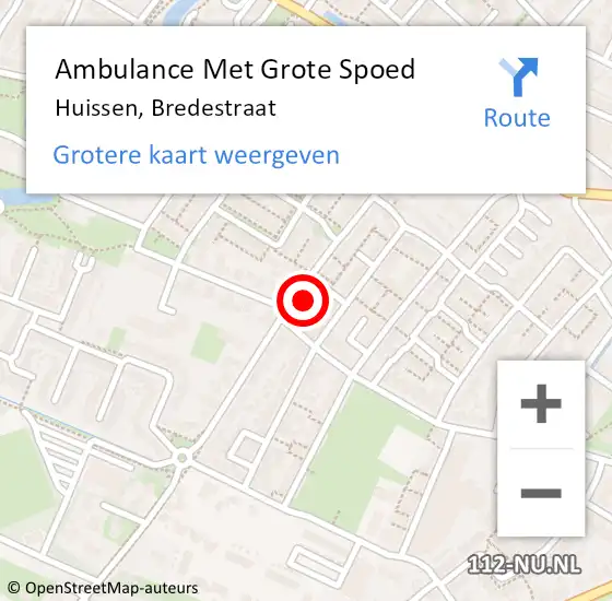 Locatie op kaart van de 112 melding: Ambulance Met Grote Spoed Naar Huissen, Bredestraat op 25 oktober 2022 18:07