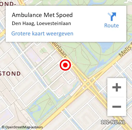 Locatie op kaart van de 112 melding: Ambulance Met Spoed Naar Den Haag, Loevesteinlaan op 25 oktober 2022 18:40