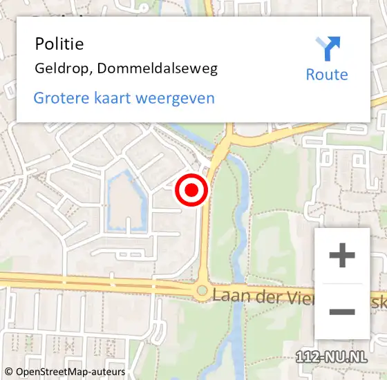 Locatie op kaart van de 112 melding: Politie Geldrop, Dommeldalseweg op 25 oktober 2022 19:34