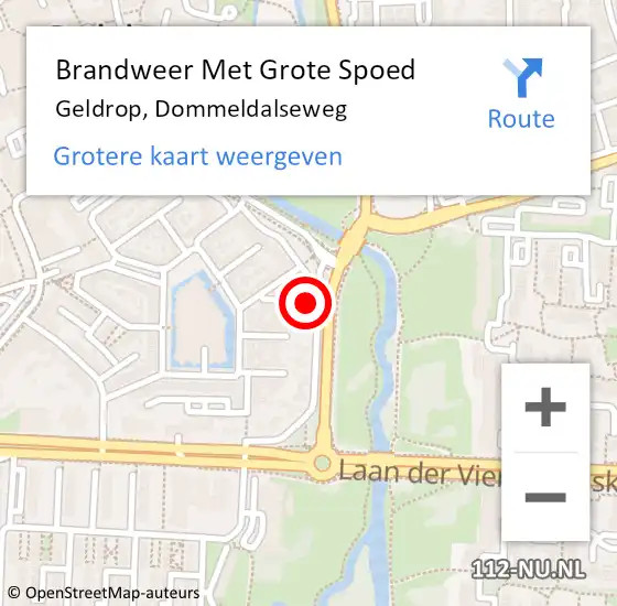Locatie op kaart van de 112 melding: Brandweer Met Grote Spoed Naar Geldrop, Dommeldalseweg op 25 oktober 2022 19:34