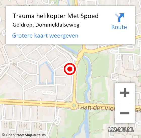 Locatie op kaart van de 112 melding: Trauma helikopter Met Spoed Naar Geldrop, Dommeldalseweg op 25 oktober 2022 19:35