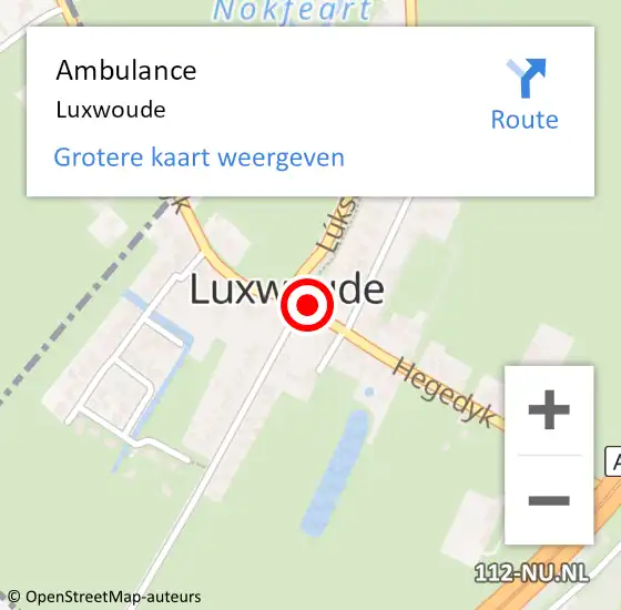 Locatie op kaart van de 112 melding: Ambulance Luxwoude op 25 oktober 2022 21:45