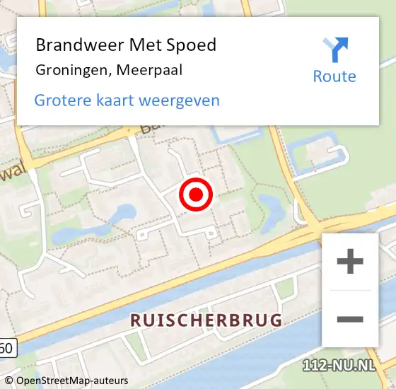 Locatie op kaart van de 112 melding: Brandweer Met Spoed Naar Groningen, Meerpaal op 25 oktober 2022 22:19