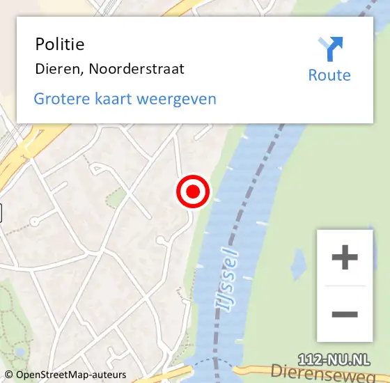 Locatie op kaart van de 112 melding: Politie Dieren, Noorderstraat op 25 oktober 2022 23:45
