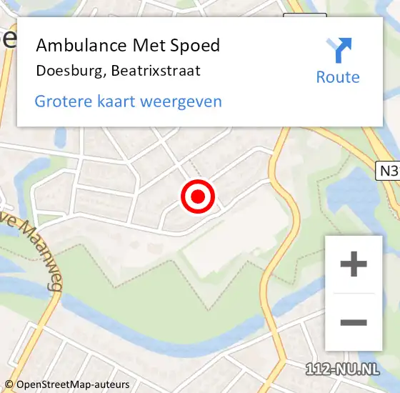 Locatie op kaart van de 112 melding: Ambulance Met Spoed Naar Doesburg, Beatrixstraat op 26 oktober 2022 01:48