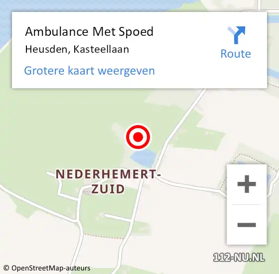 Locatie op kaart van de 112 melding: Ambulance Met Spoed Naar Nederhemert, Kasteellaan op 26 oktober 2022 05:31
