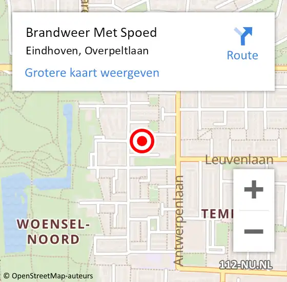 Locatie op kaart van de 112 melding: Brandweer Met Spoed Naar Eindhoven, Overpeltlaan op 26 oktober 2022 07:57