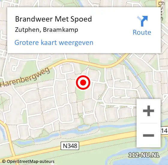 Locatie op kaart van de 112 melding: Brandweer Met Spoed Naar Zutphen, Braamkamp op 26 oktober 2022 08:31